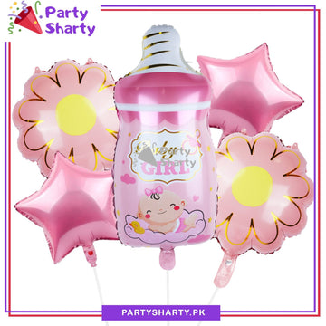 Baby Boy / Girl Feeder Shaped with Flower & Star Foil Balloon Set For Baby Shower, Gender Reveal and Welcome Baby Decoration and Celebrations